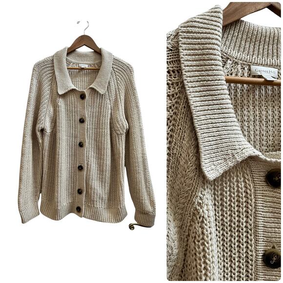 Garnet Hill Ecru Maren Linen & Organic-Cotton Cardigan Size Large Style 500532 - Picture 2 of 15